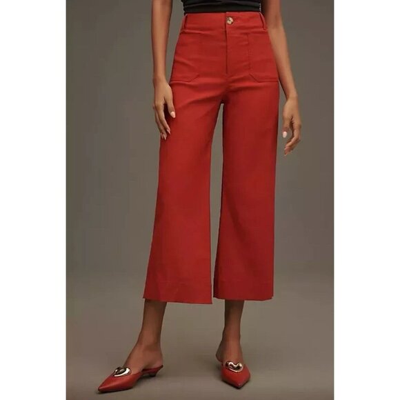 Anthropologie The Colette Cropped Wide-Leg Pants by Maeve Women’s 31 Red Wine